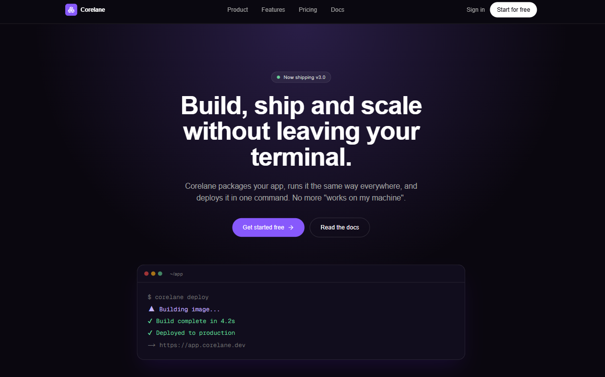 Corelane landing page